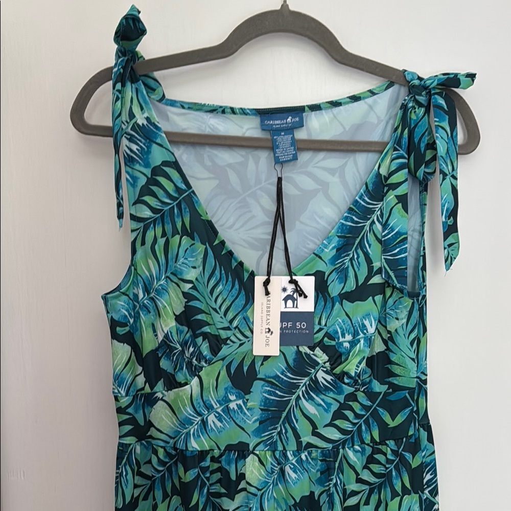 Caribbean Joe Leafy Green and Blue Sundress M Sundress
